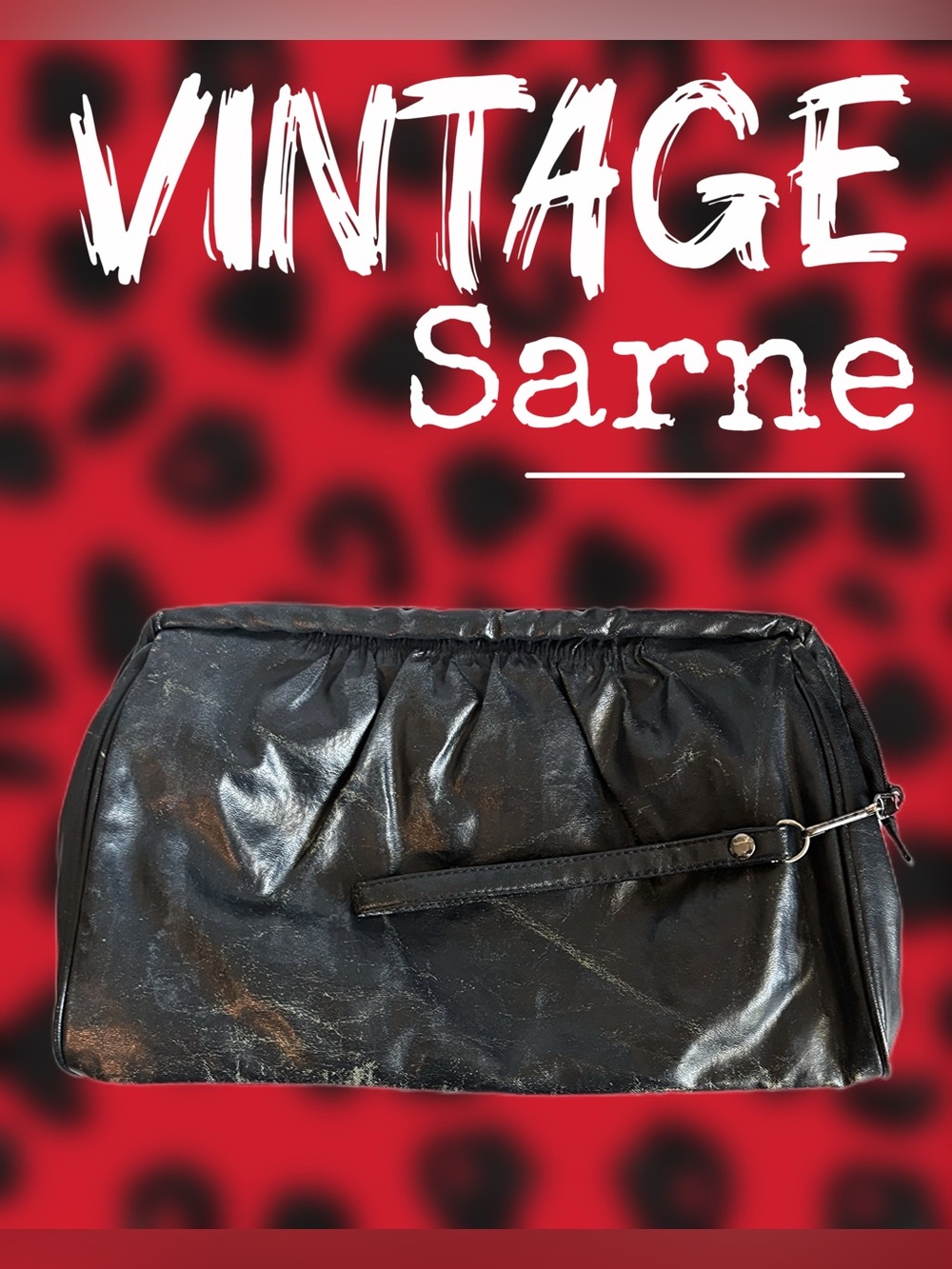 Vintage SARNE Black Women's Clutch Bag Distressed Classic Wristlet Purse